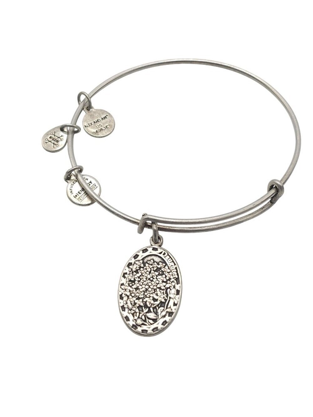 Alex And Ani Daughter Charm Bangle Bracelet Adjustable Silver-Tone Floral Design